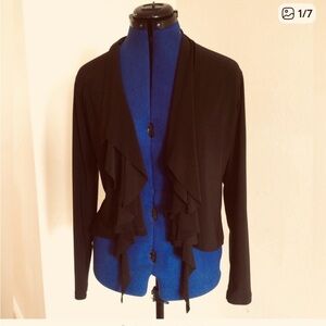 Sympli Deep Espresso Brown Ruffle Draped Front Open Front Cardigan